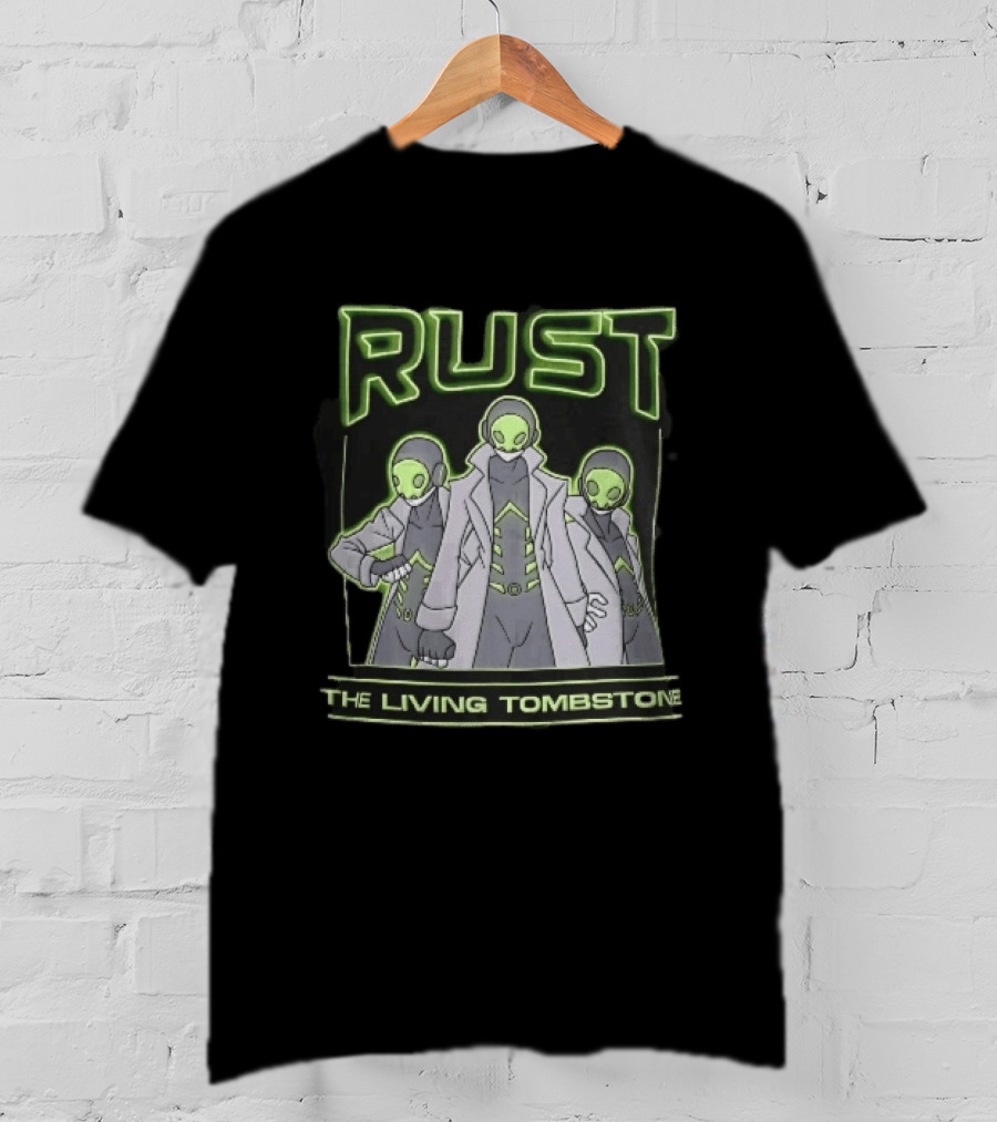 RUST The Living Tombstone Three Masked Figures Glowing Neon Trench Coats T-Shirt