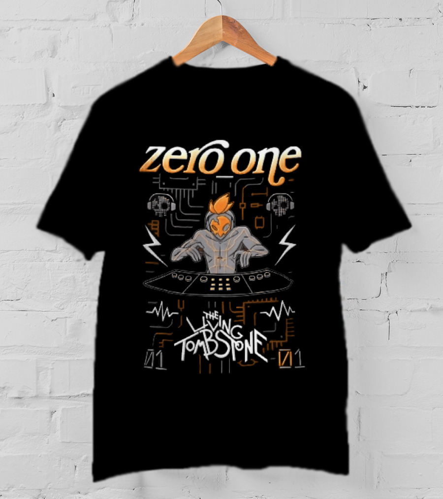 Zero One Living Tombstone Futuristic DJ Circuit Board 01 Soundwaves T-Shirt