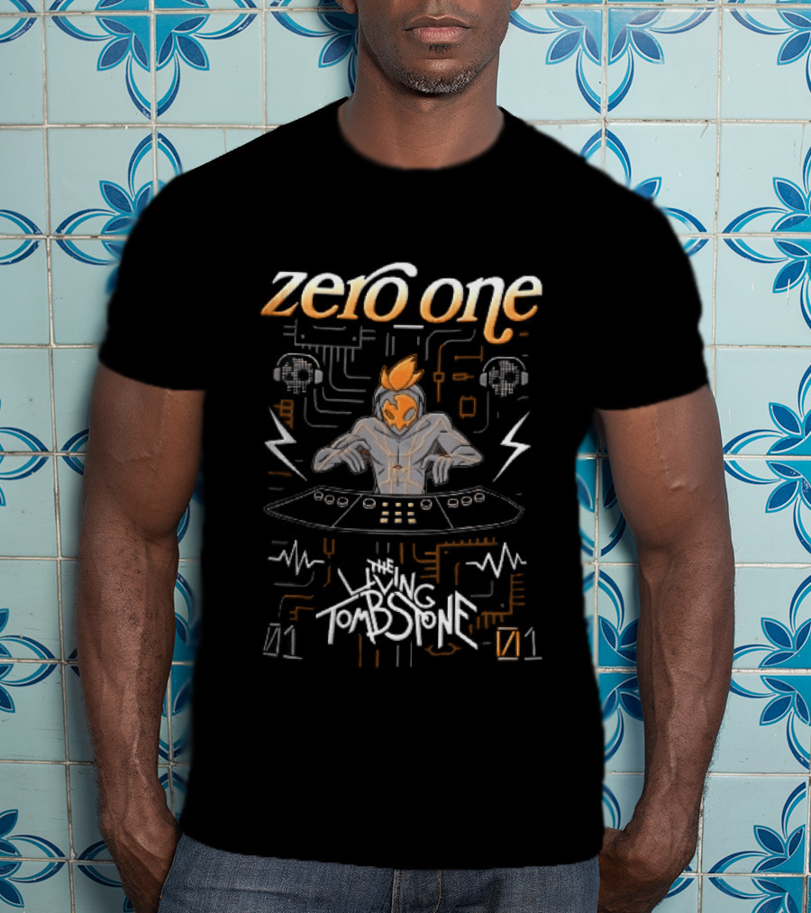 Zero One Living Tombstone Futuristic DJ Circuit Board 01 Soundwaves T-Shirt