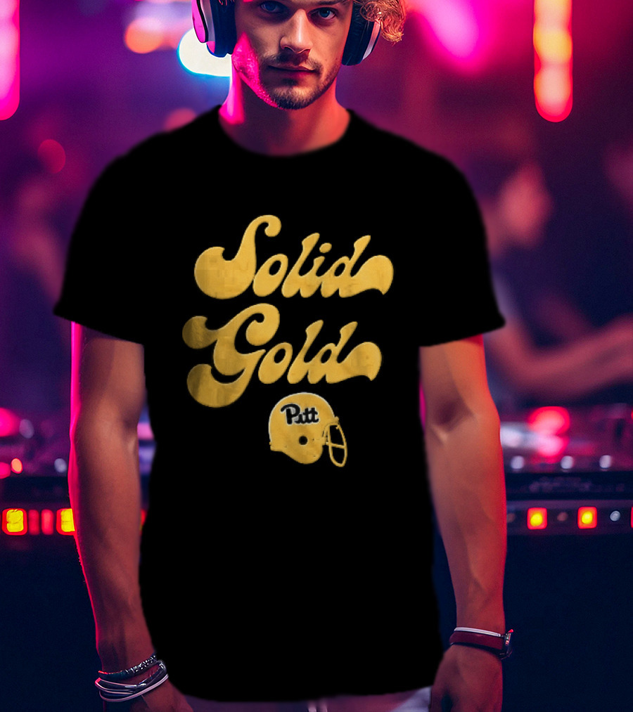 Pittsburgh Panthers Solid Gold Script Font Yellow Football Helmet T-Shirt