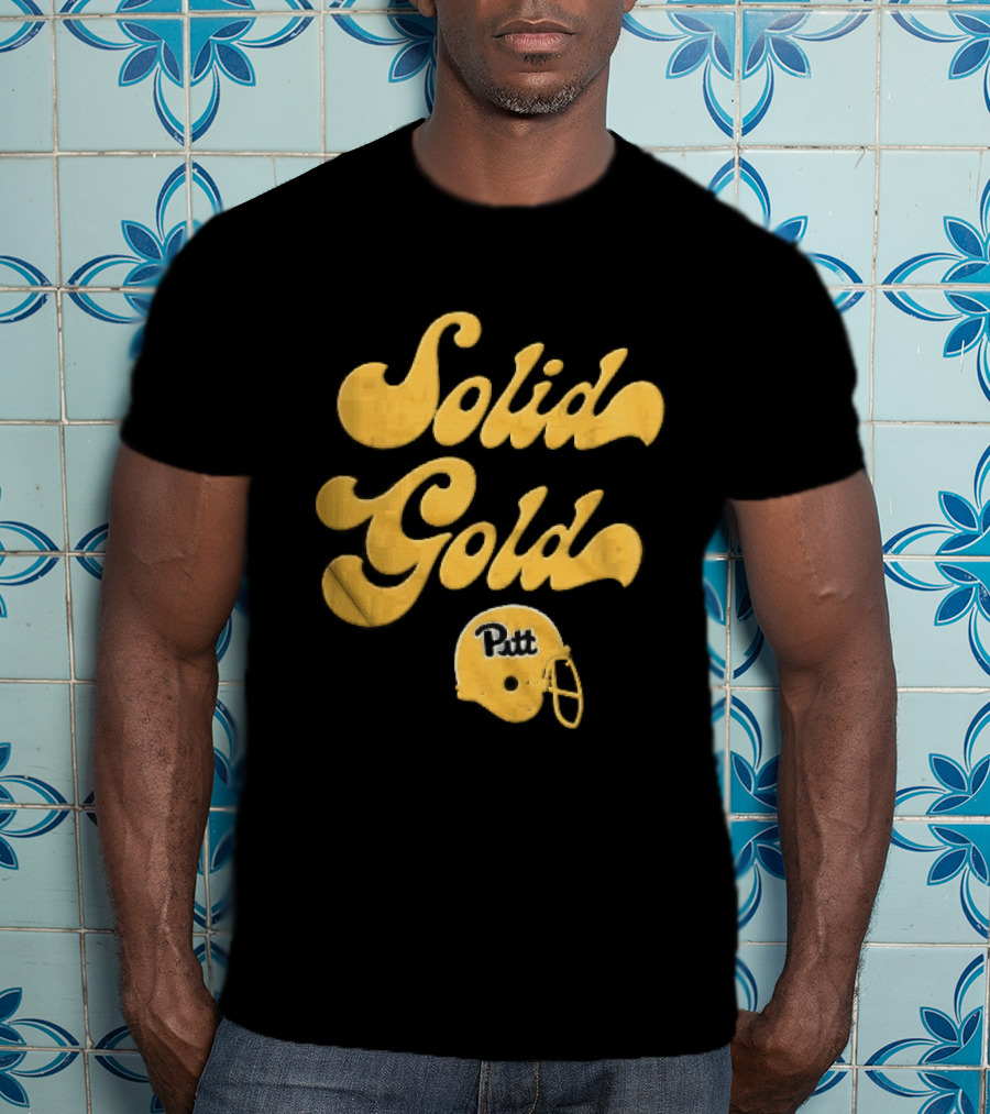 Pittsburgh Panthers Solid Gold Script Font Yellow Football Helmet T-Shirt