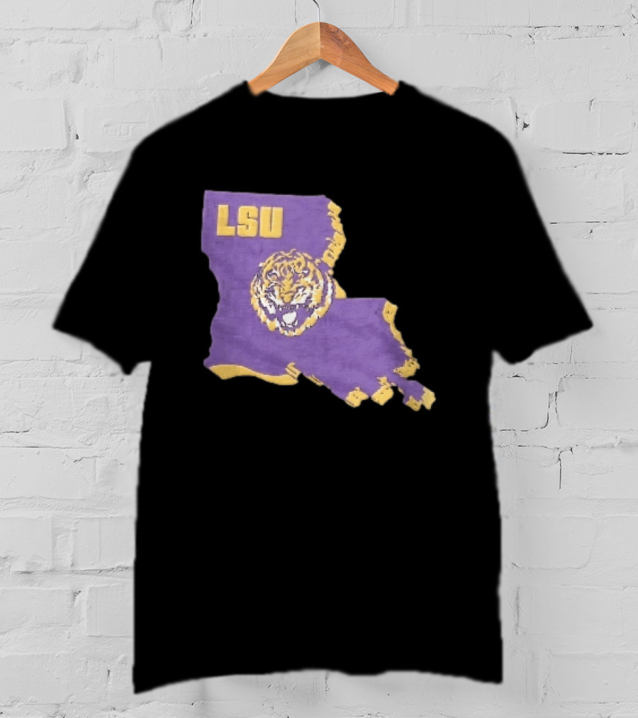 LSU Tigers NCAA Roaring Head Louisiana Map T-Shirt