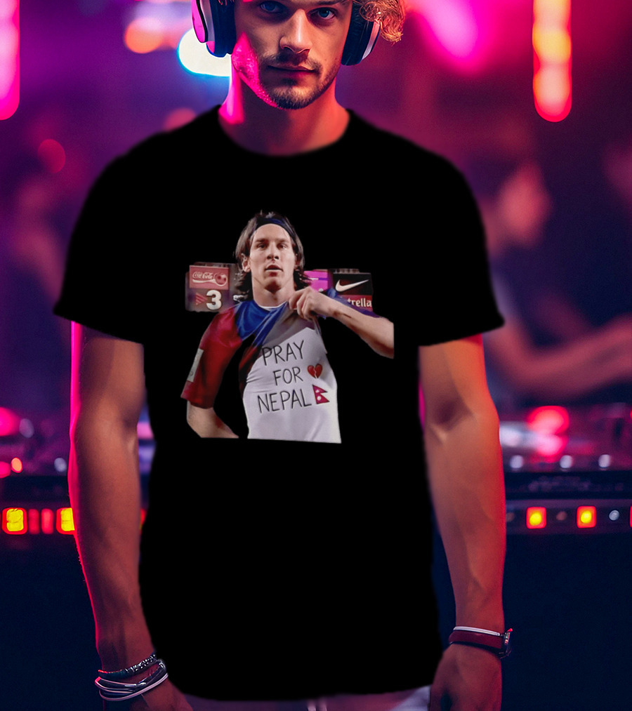 Messi Pray For Nepal 2026 Coca Cola Nike Estrella Football T-Shirt