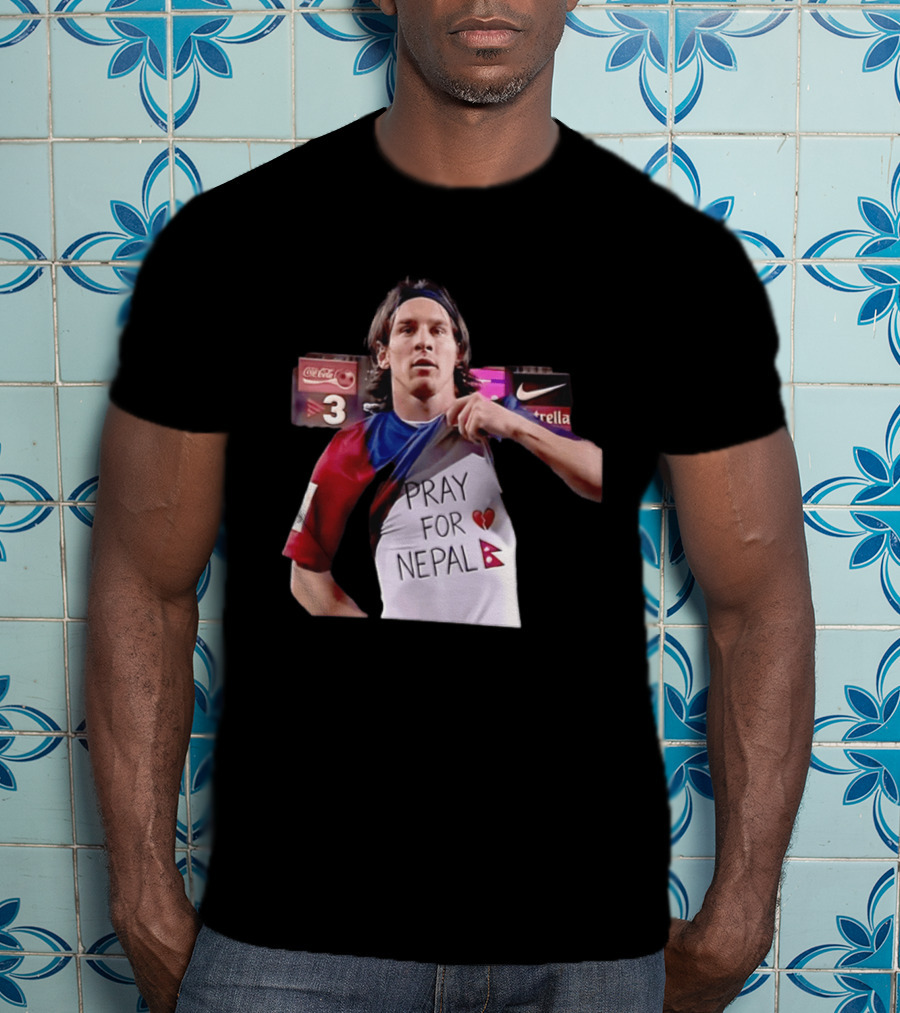 Messi Pray For Nepal 2026 Coca Cola Nike Estrella Football T-Shirt