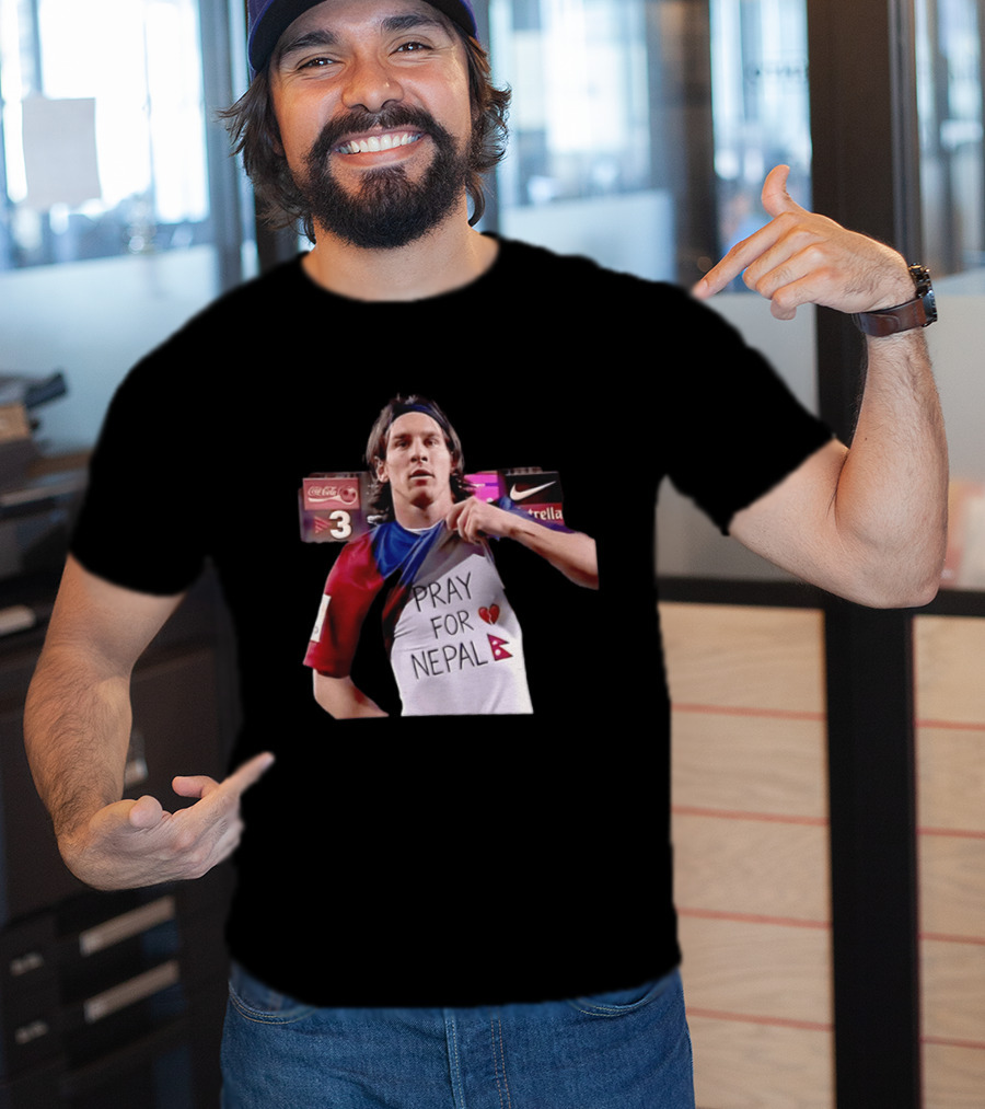 Messi Pray For Nepal 2026 Coca Cola Nike Estrella Football T-Shirt