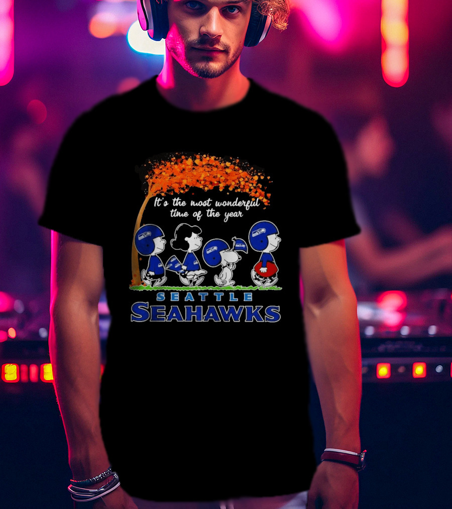 Seattle Seahawks Peanuts It's The Most Wonderful Time Of The Year 2026 T-Shirt