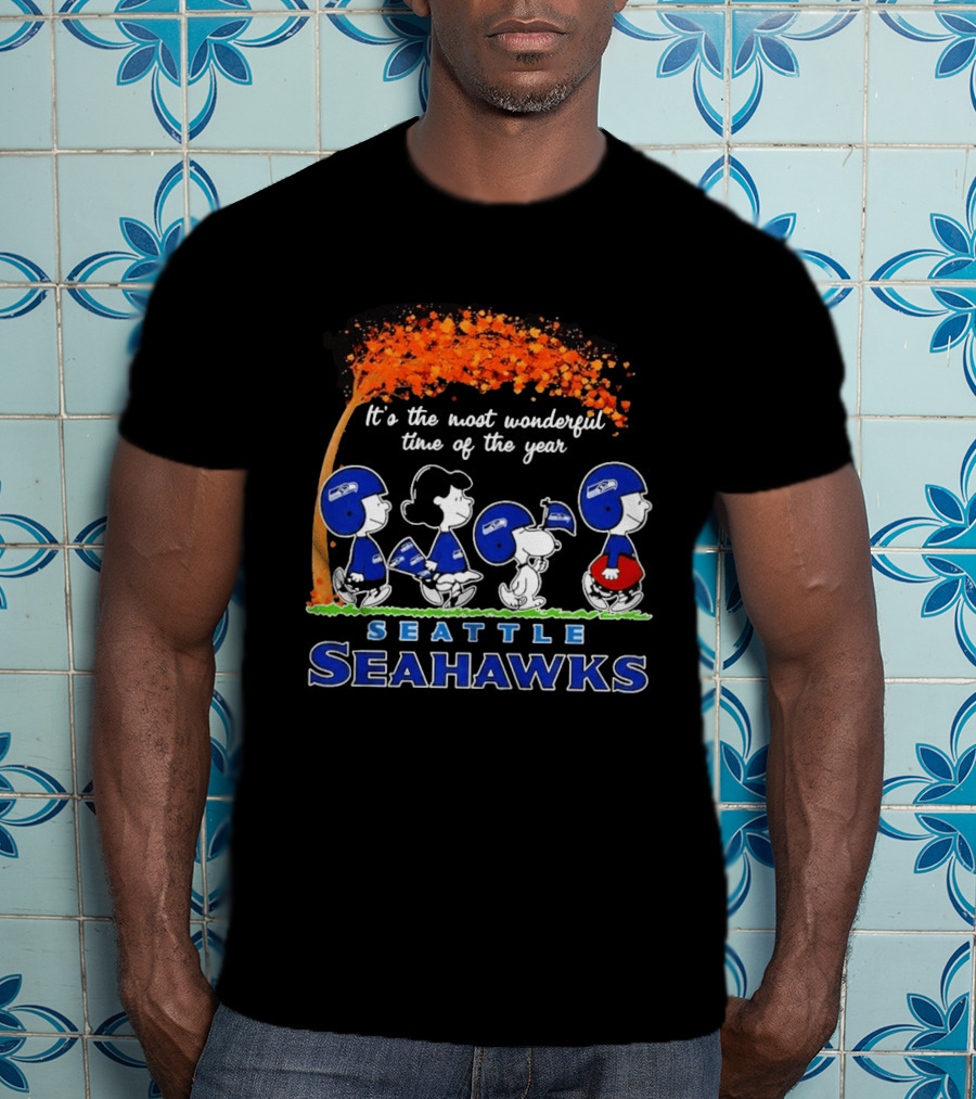 Seattle Seahawks Peanuts It's The Most Wonderful Time Of The Year 2026 T-Shirt