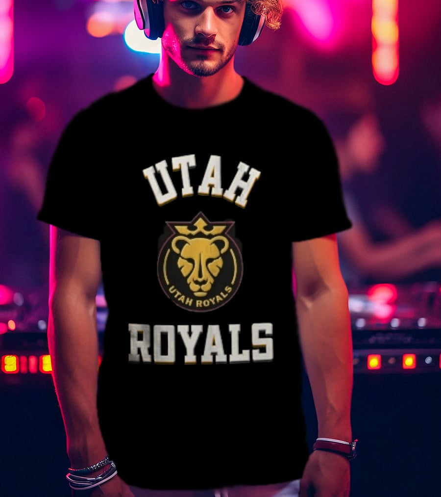 Utah Royals Varsity Lettering Lioness Crown Crest NWSL T-Shirt