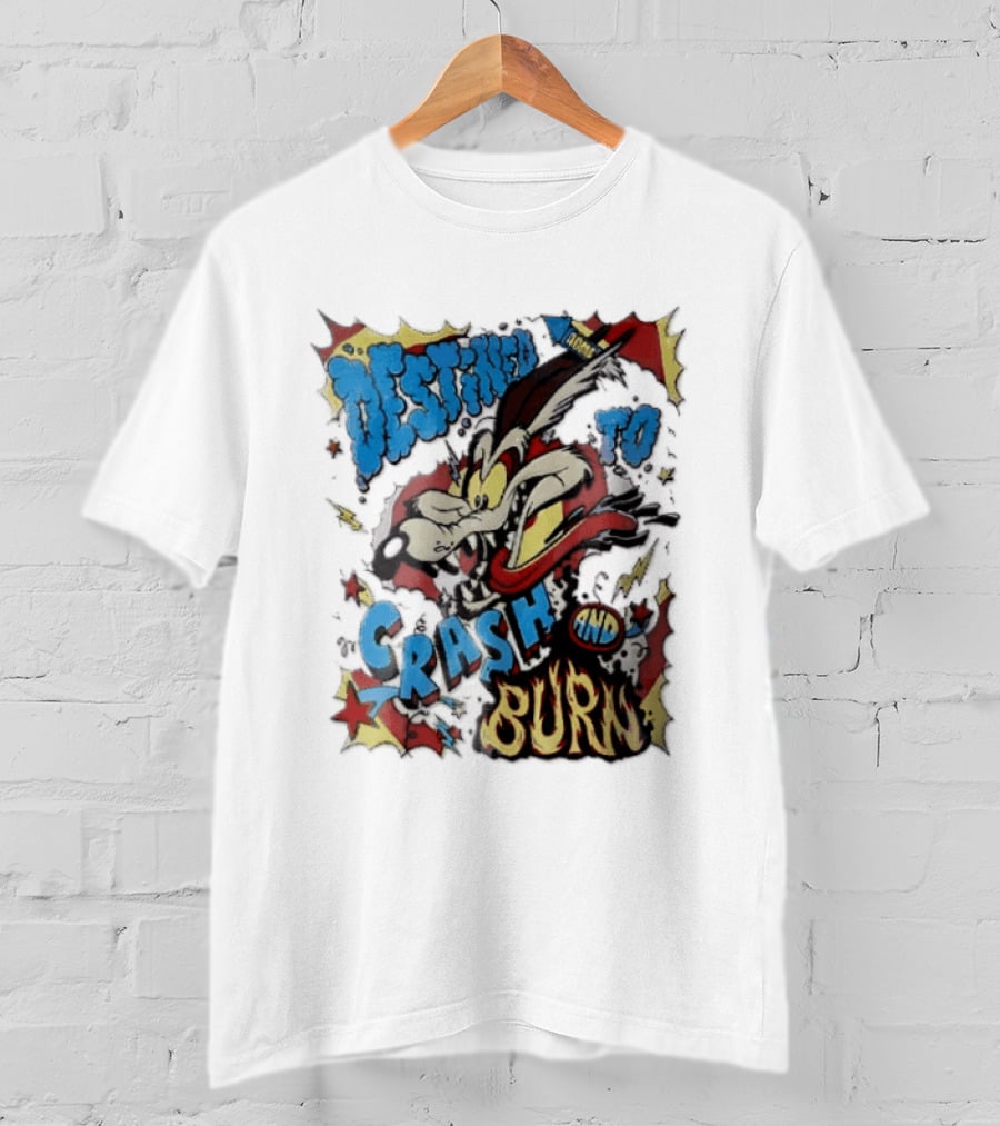 Acme Destined To Crash And Burn Cartoon Wile E. Coyote Rocket Flames T-Shirt