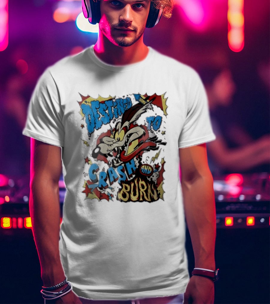 Acme Destined To Crash And Burn Cartoon Wile E. Coyote Rocket Flames T-Shirt