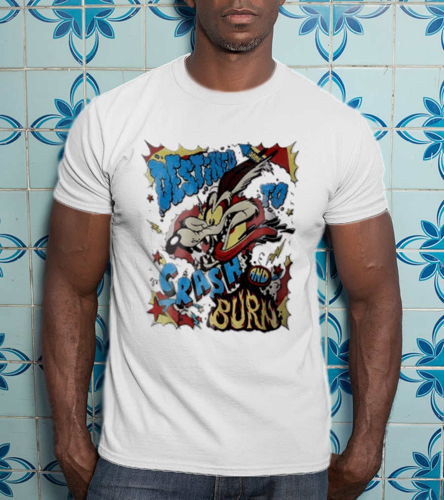 Acme Destined To Crash And Burn Cartoon Wile E. Coyote Rocket Flames T-Shirt