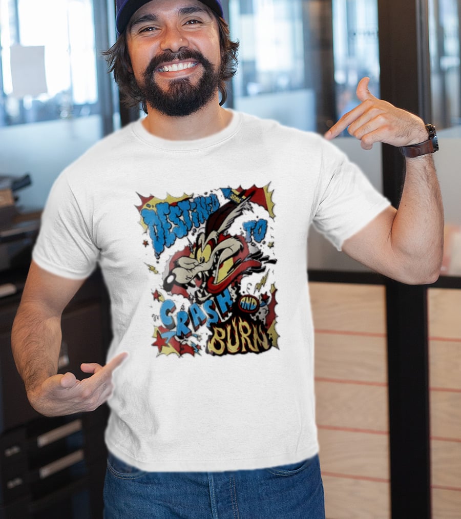 Acme Destined To Crash And Burn Cartoon Wile E. Coyote Rocket Flames T-Shirt