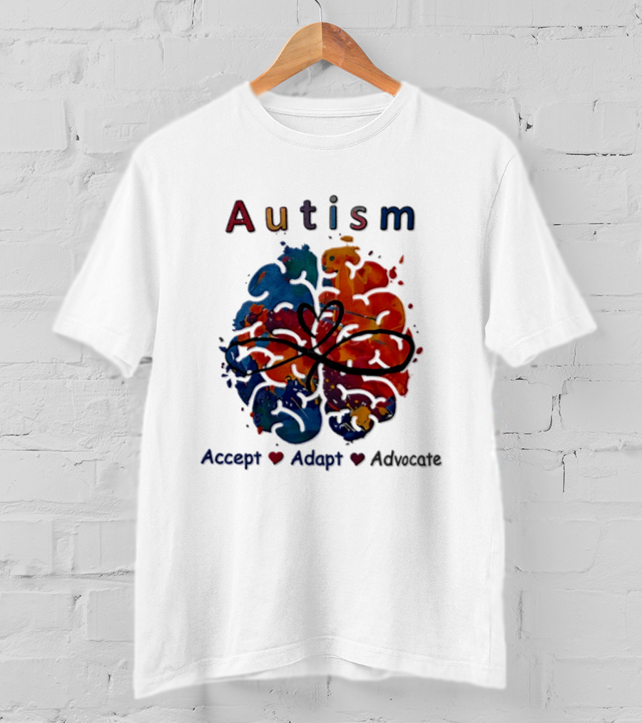 Autism Infinity Heart Accept Adapt Advocate Colorful Watercolor Brain T-Shirt