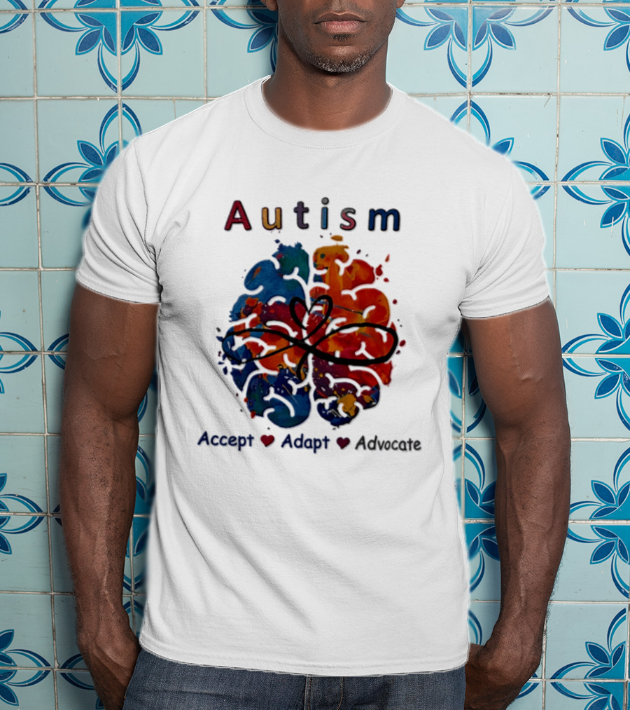 Autism Infinity Heart Accept Adapt Advocate Colorful Watercolor Brain T-Shirt
