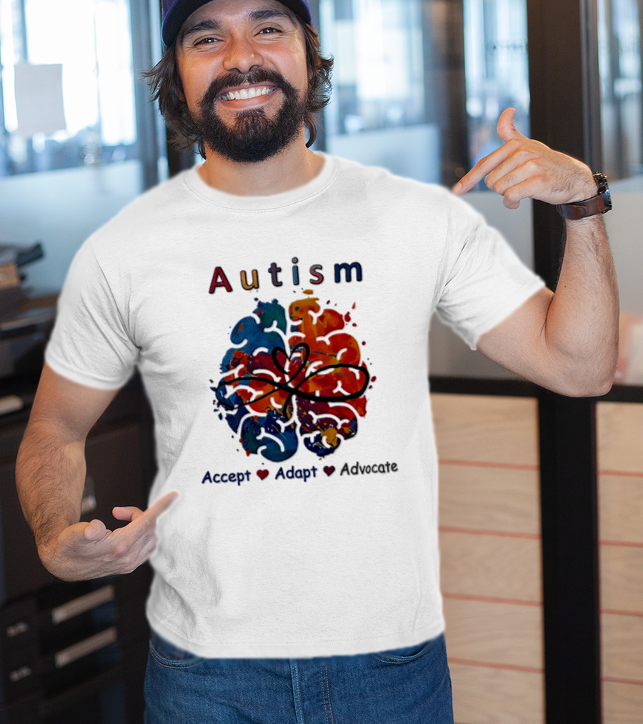 Autism Infinity Heart Accept Adapt Advocate Colorful Watercolor Brain T-Shirt