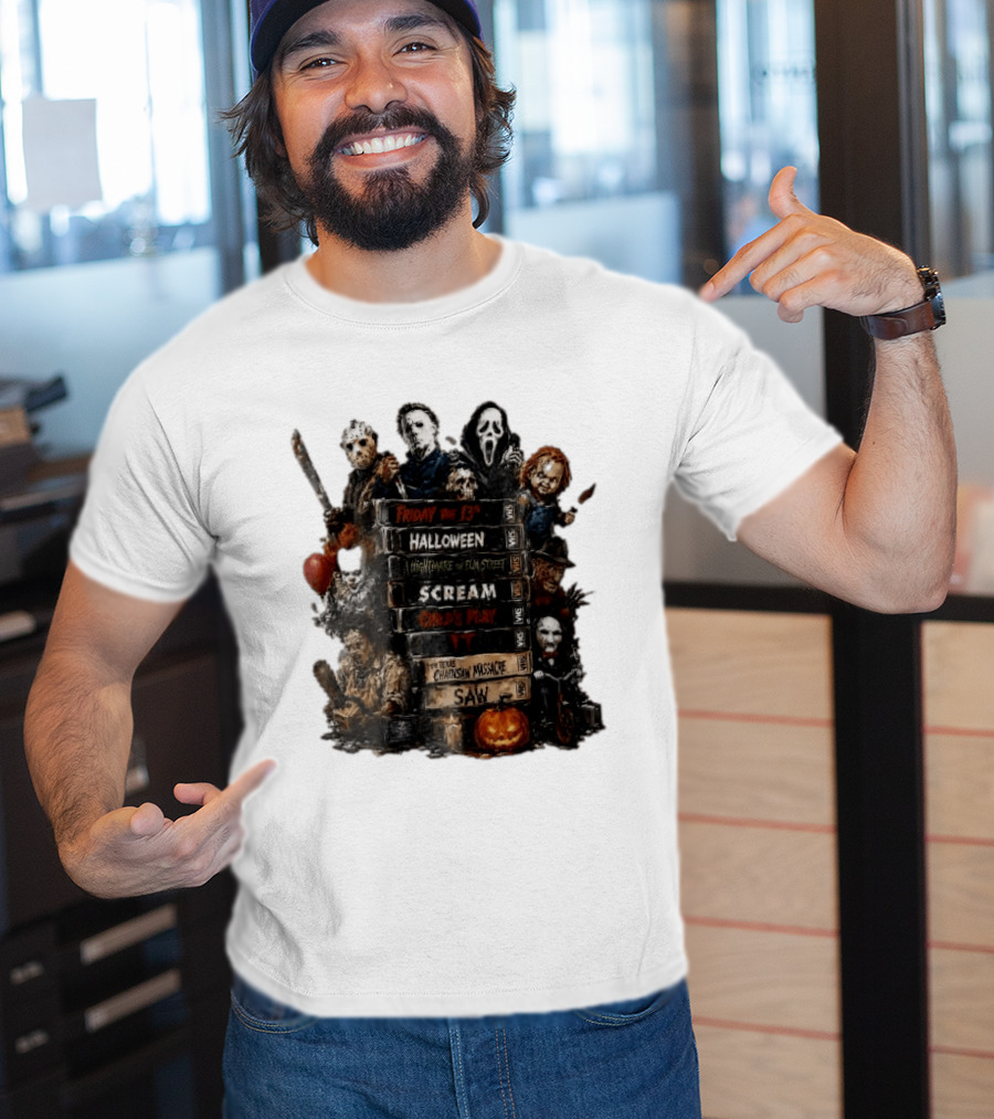 Friday The 13th Halloween Nightmare On Elm Street Scream Child's Play IT Texas Chainsaw Massacre Saw Horror Movie Stack T-Shirt