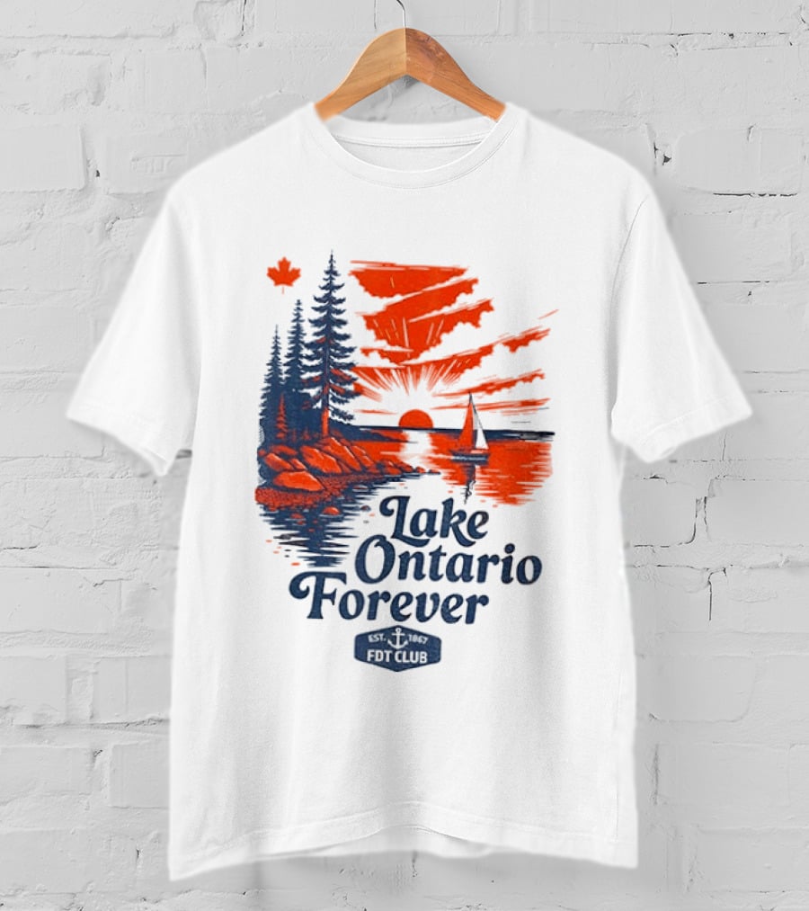 Lake Ontario Forever Sunset Sailboat FDT Club Canada Maple Leaf Scenery T-Shirt