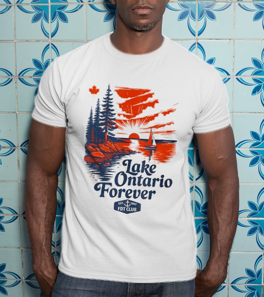 Lake Ontario Forever Sunset Sailboat FDT Club Canada Maple Leaf Scenery T-Shirt