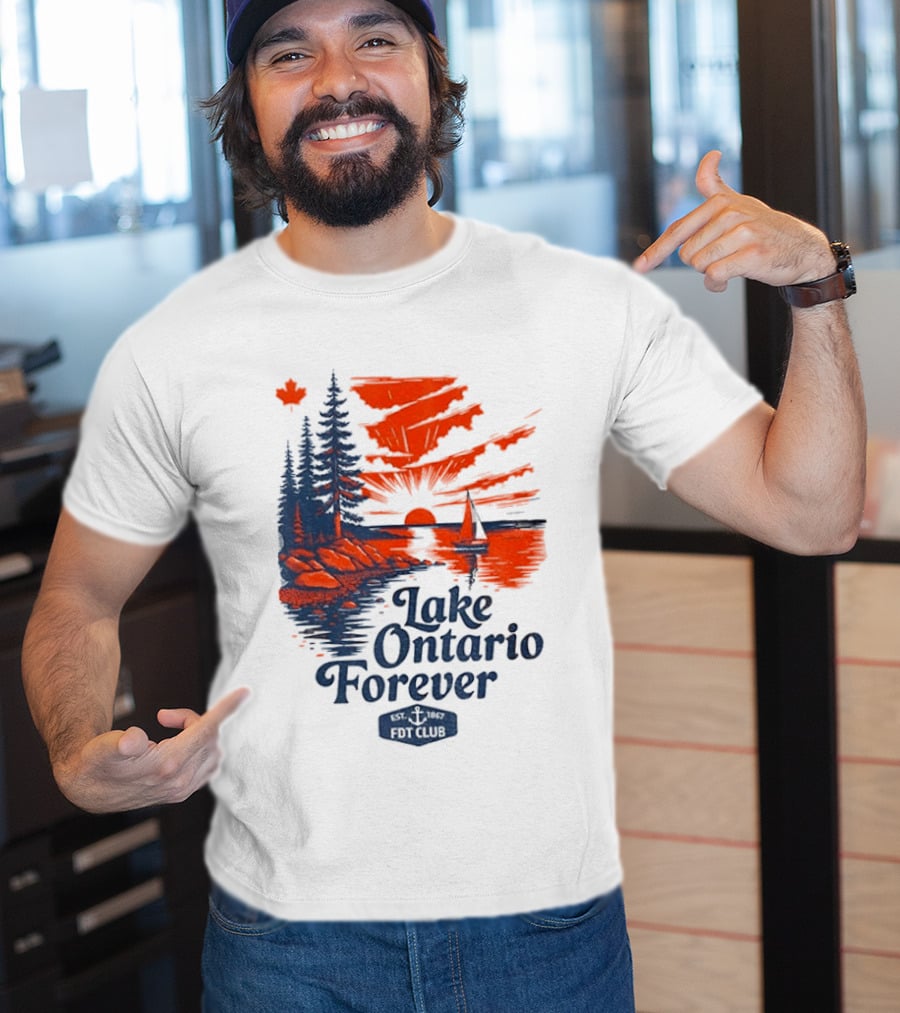 Lake Ontario Forever Sunset Sailboat FDT Club Canada Maple Leaf Scenery T-Shirt