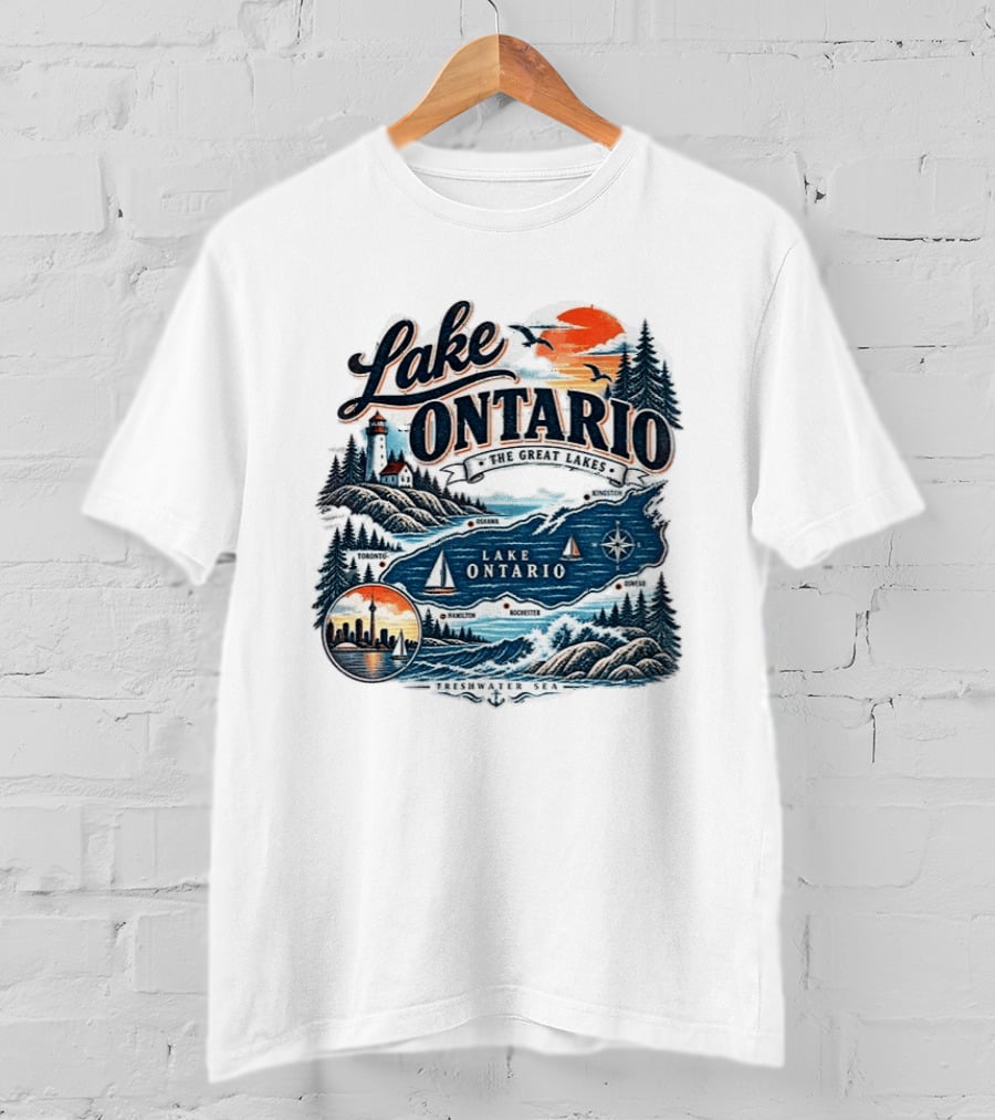 Lake Ontario The Great Lakes Map Toronto Hamilton Rochester Freshwater Sea T-Shirt