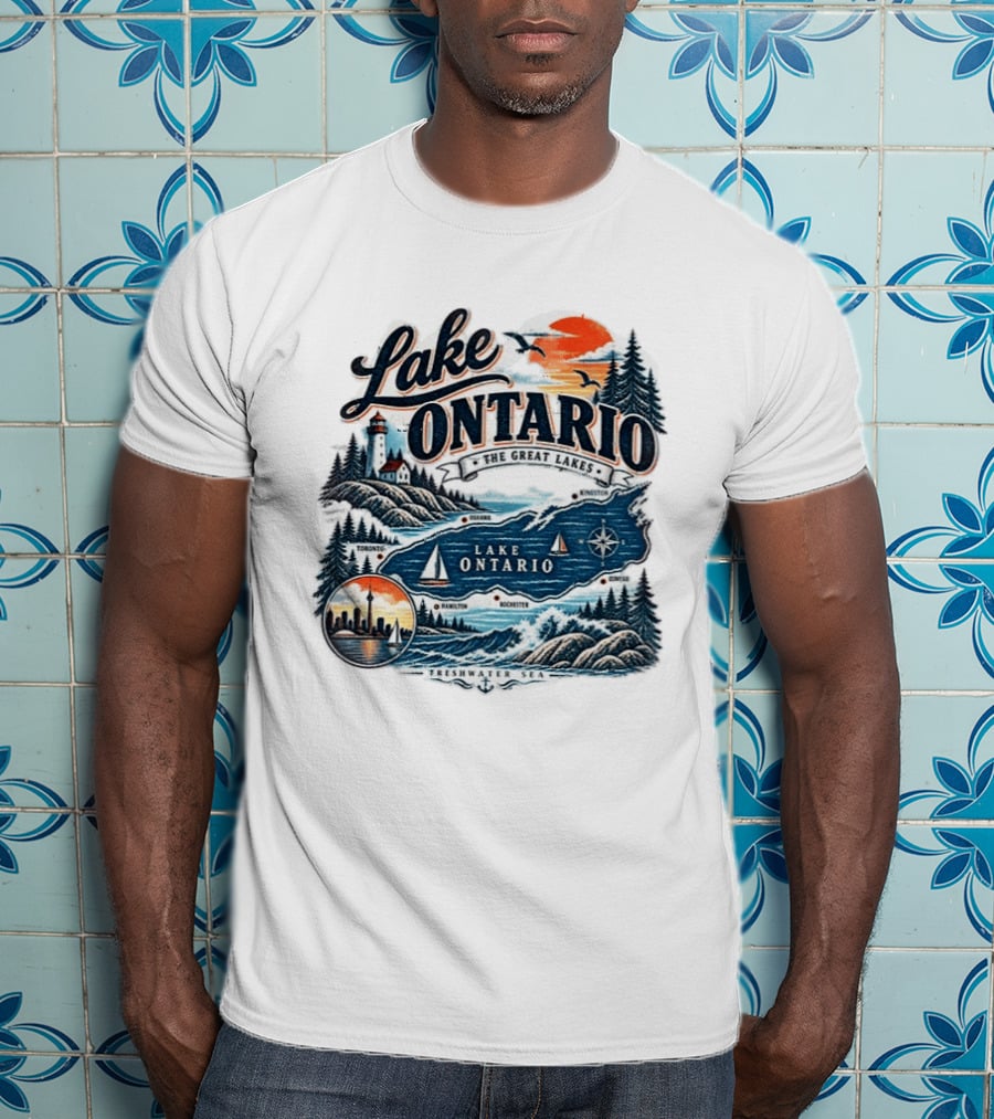 Lake Ontario The Great Lakes Map Toronto Hamilton Rochester Freshwater Sea T-Shirt
