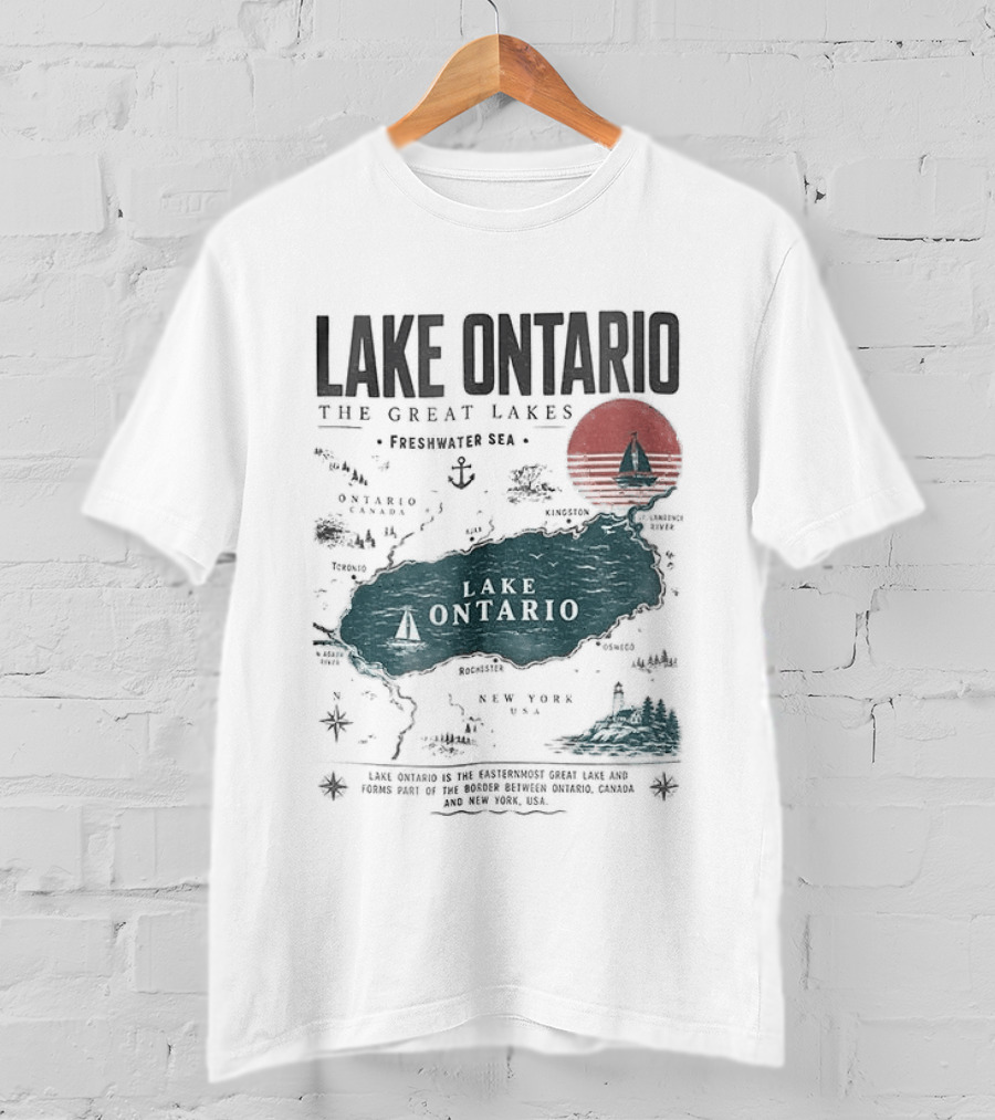 Lake Ontario Map And Sailboat The Great Lakes Resist T-Shirt