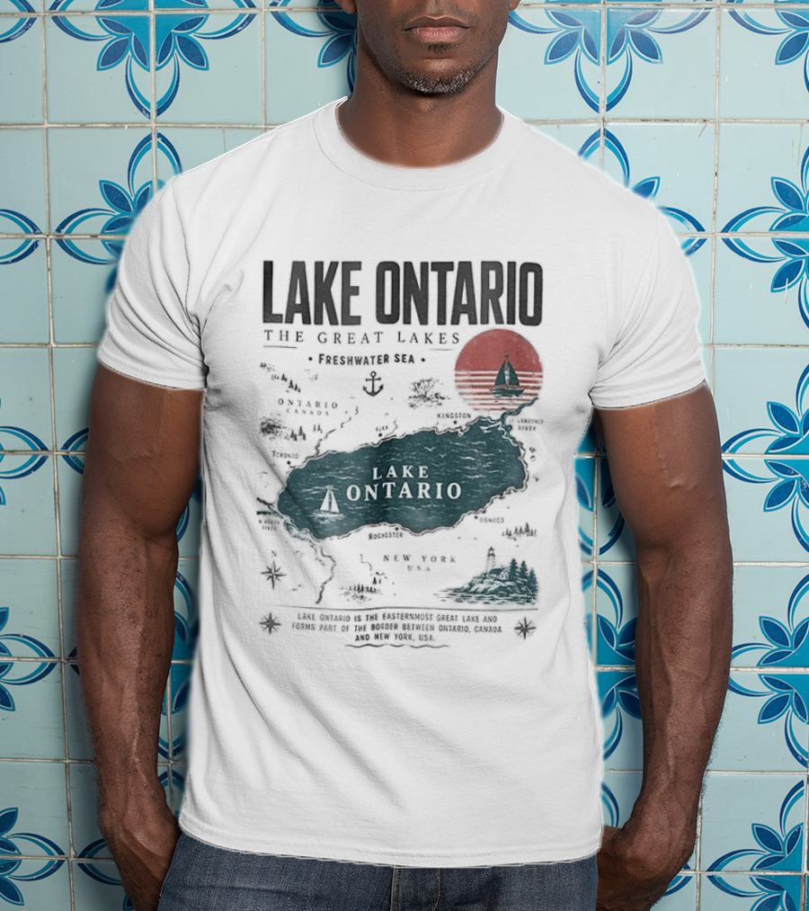 Lake Ontario Map And Sailboat The Great Lakes Resist T-Shirt