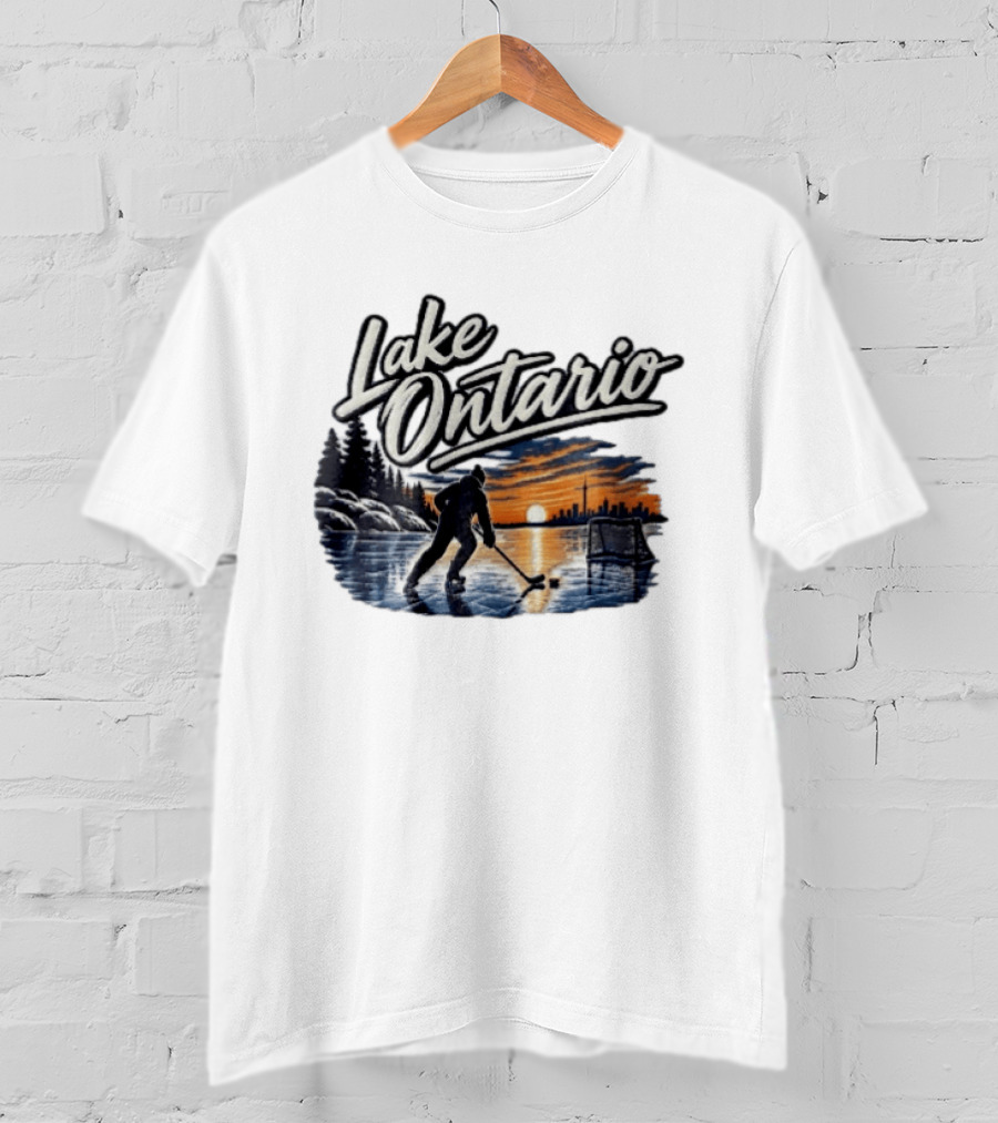 Lake Ontario Ice Hockey Player Skating Sunset Toronto Skyline T-Shirt
