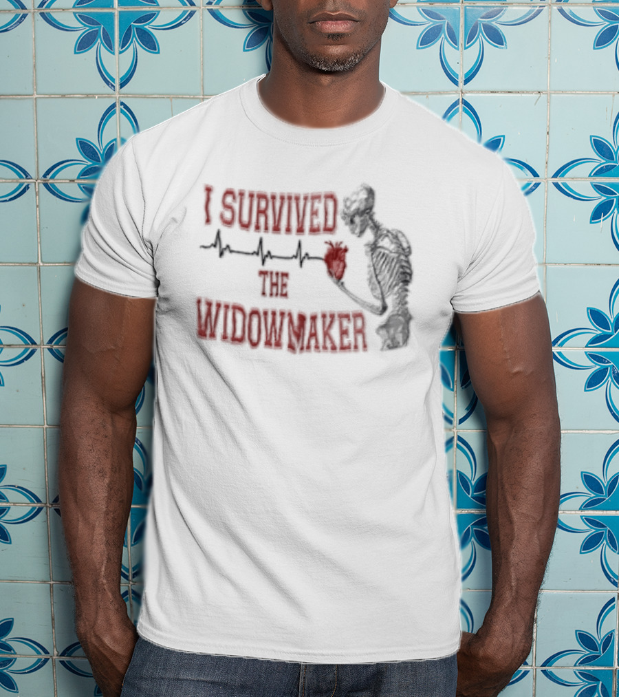 I Survived The Widowmaker Skeleton Holding Heart Rhythm T-Shirt