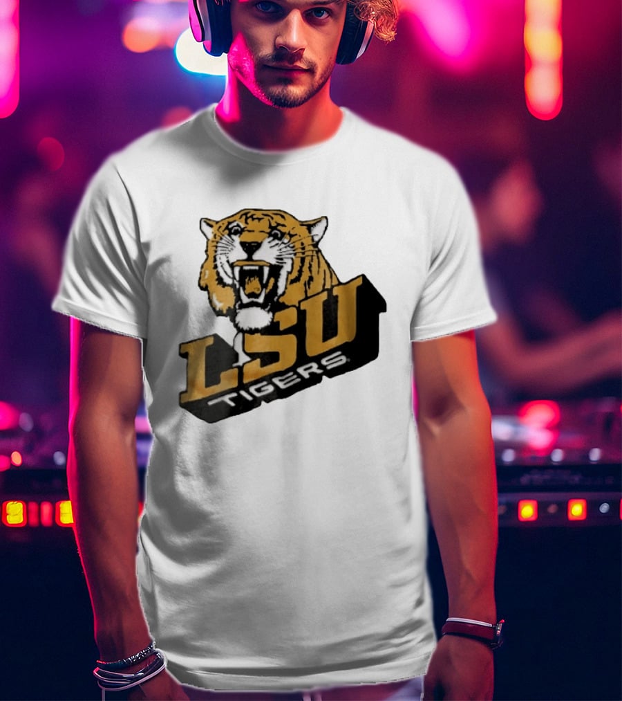 Louisiana State LSU Tigers Roaring 3D Block NCAA T-Shirt