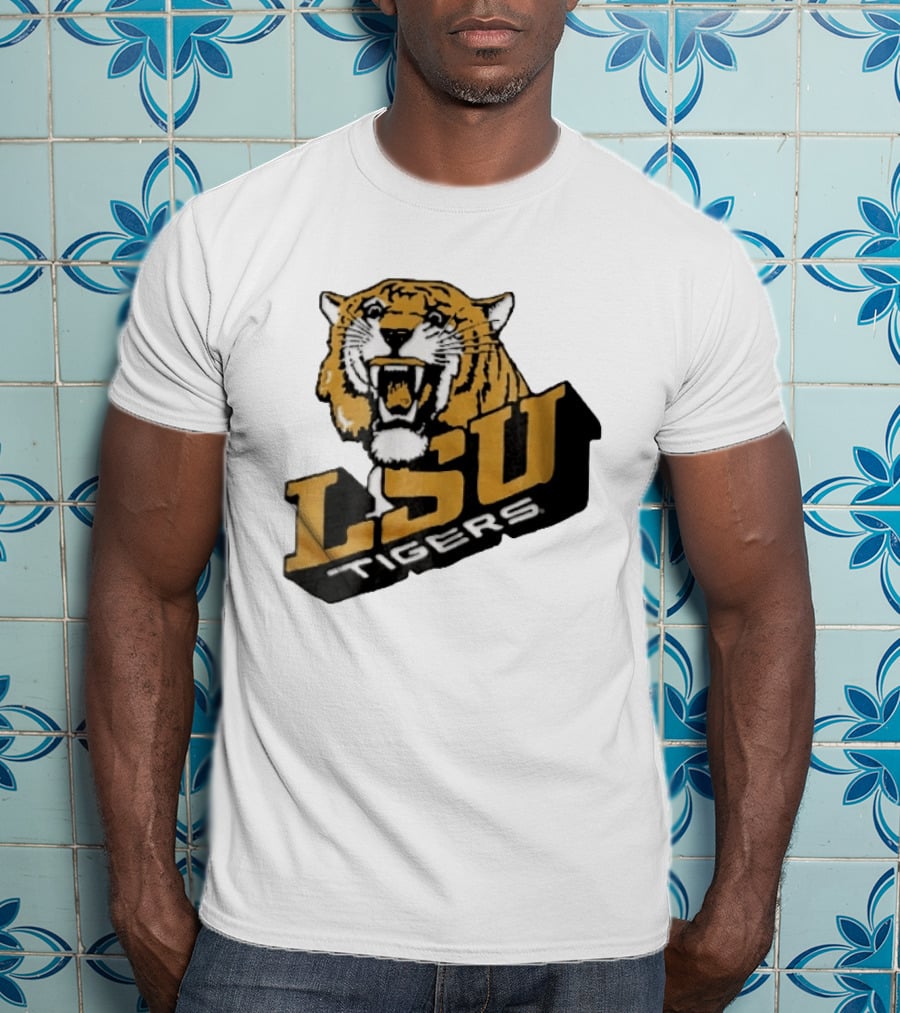 Louisiana State LSU Tigers Roaring 3D Block NCAA T-Shirt