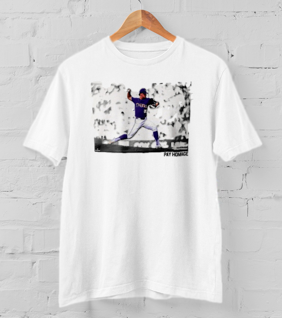 LSU Tigers NCAA Pitcher Action Pay Homage High Contrast T-Shirt