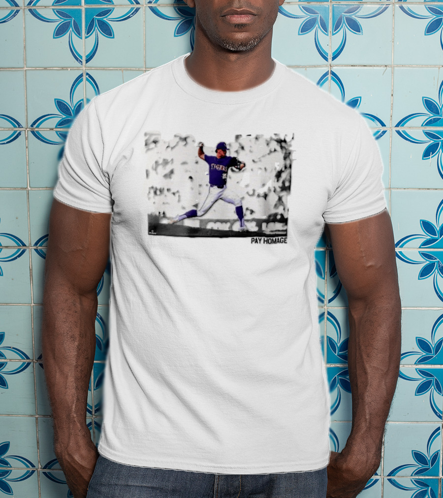 LSU Tigers NCAA Pitcher Action Pay Homage High Contrast T-Shirt