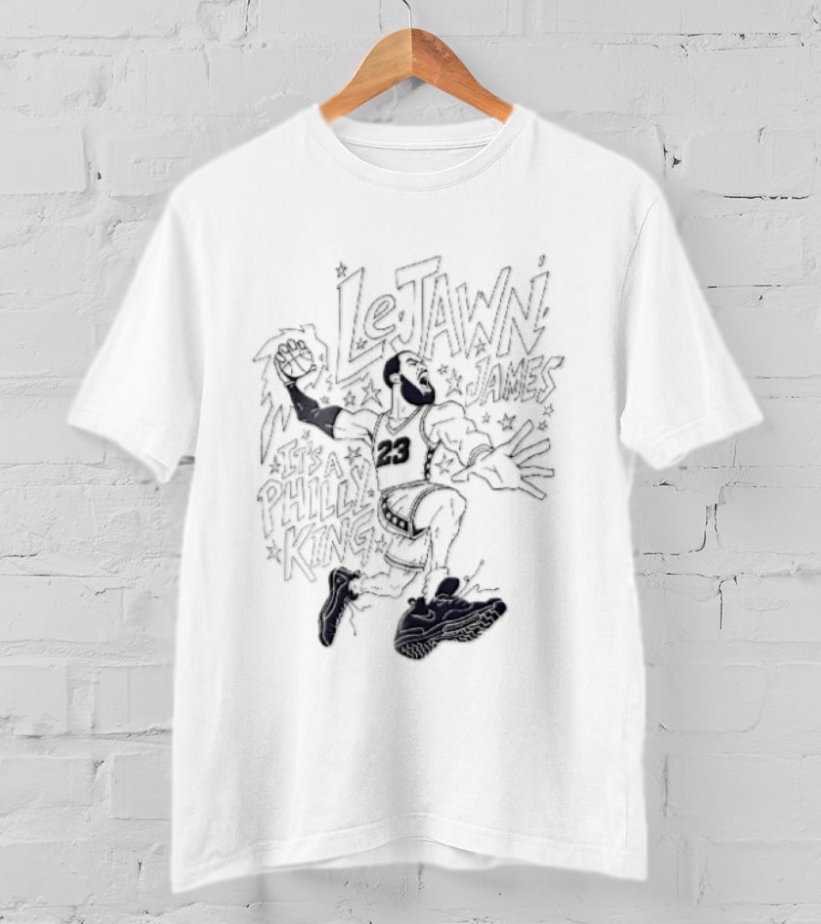 Lejawn James Philly King Cartoon Basketball Player Dunking Line T-Shirt