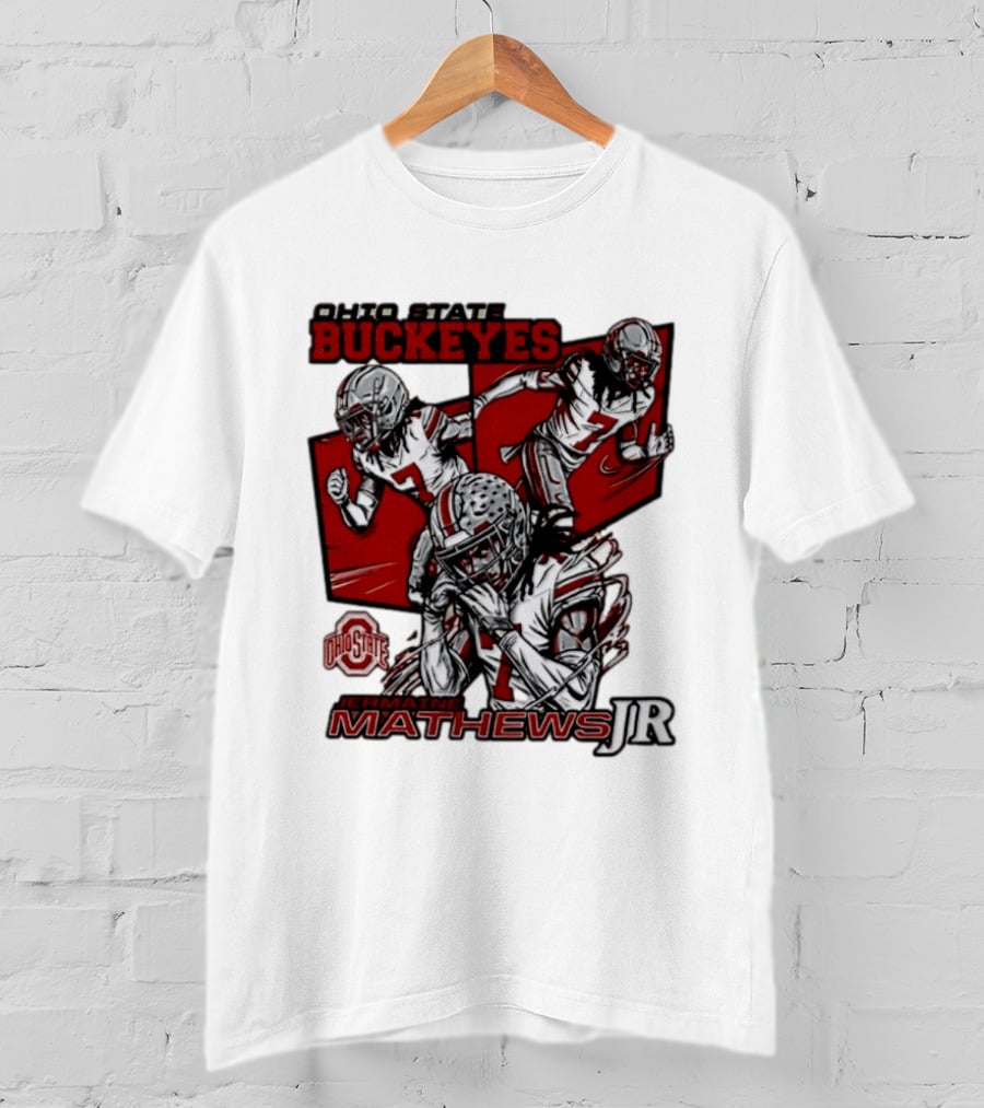 Ohio State Buckeyes Jermaine Mathews Jr. Comic Football Action T-Shirt