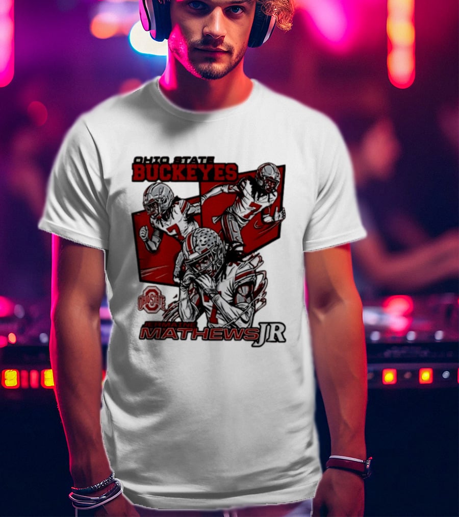 Ohio State Buckeyes Jermaine Mathews Jr. Comic Football Action T-Shirt