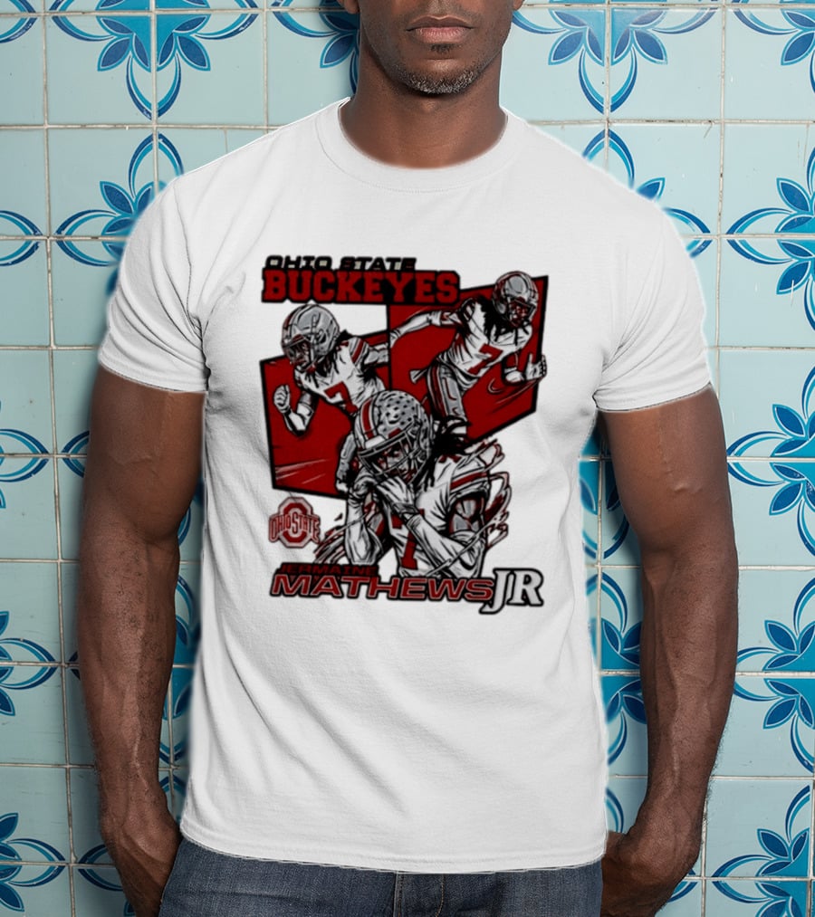 Ohio State Buckeyes Jermaine Mathews Jr. Comic Football Action T-Shirt