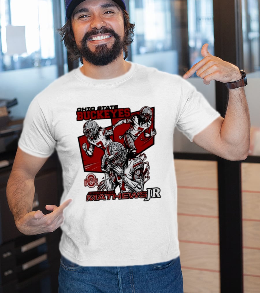 Ohio State Buckeyes Jermaine Mathews Jr. Comic Football Action T-Shirt