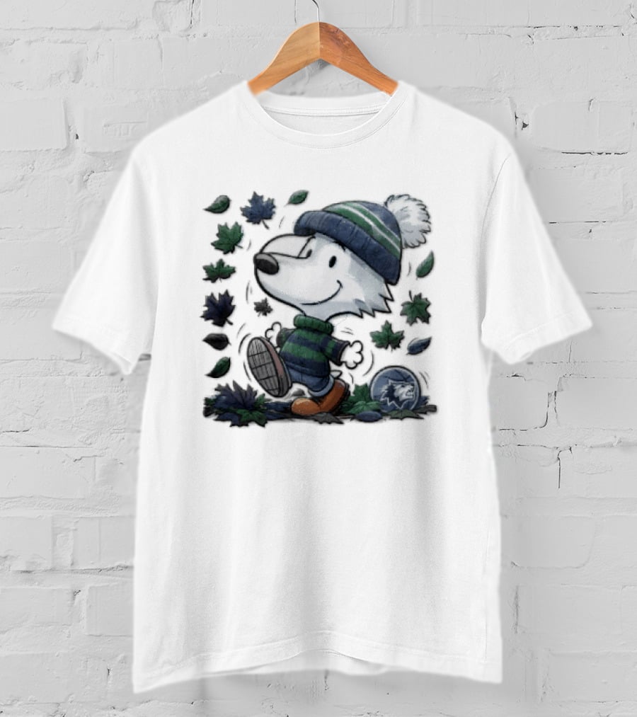 Minnesota Timberwolves Snoopy Beanie Boots Falling Leaves Cartoon T-Shirt