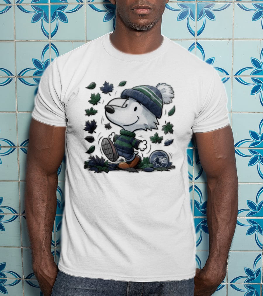 Minnesota Timberwolves Snoopy Beanie Boots Falling Leaves Cartoon T-Shirt