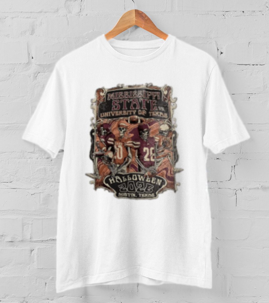 Mississippi State Vs University Of Texas Halloween 2026 Austin Texas Skeleton Football Players T-Shirt