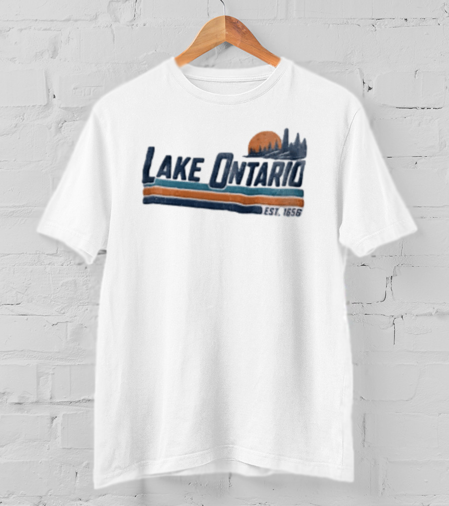 Lake Ontario Sunset Lighthouse EST 1656 Pine Trees T-Shirt