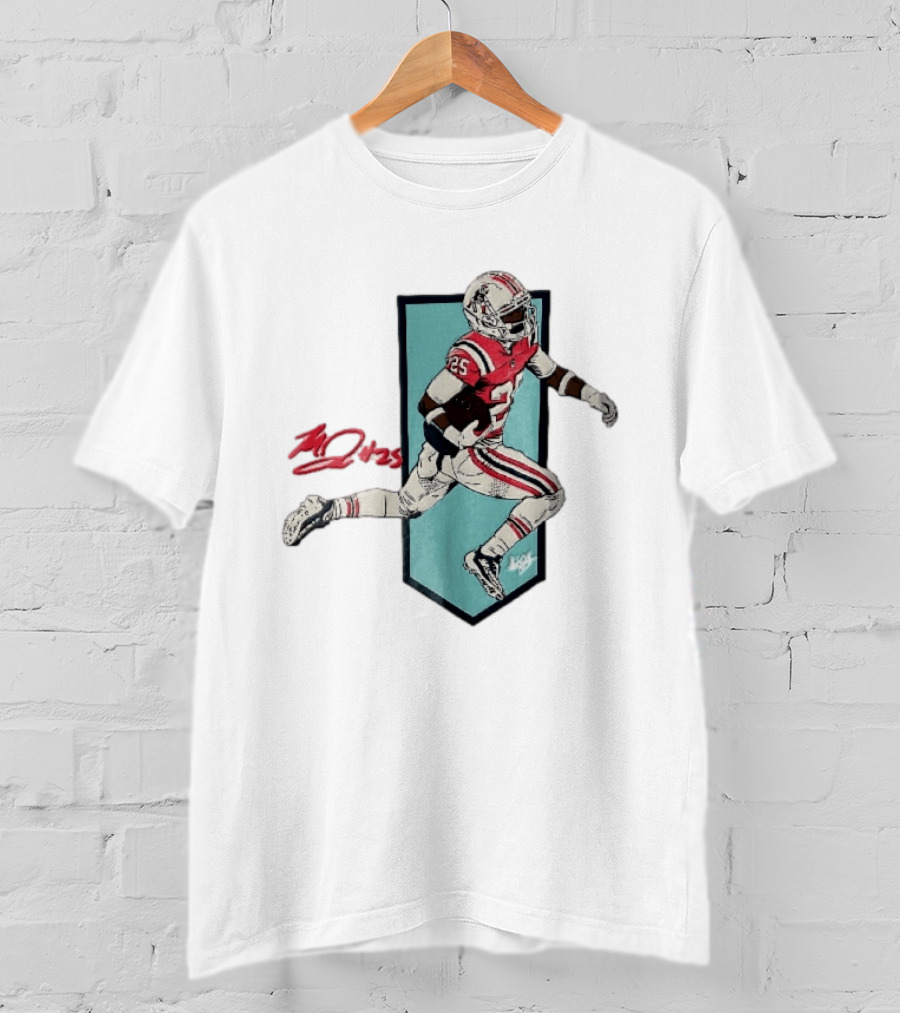 New England Patriots Marcus Jones 25 Red Throwback Uniform Running Vector T-Shirt