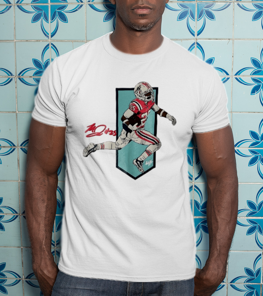 New England Patriots Marcus Jones 25 Red Throwback Uniform Running Vector T-Shirt