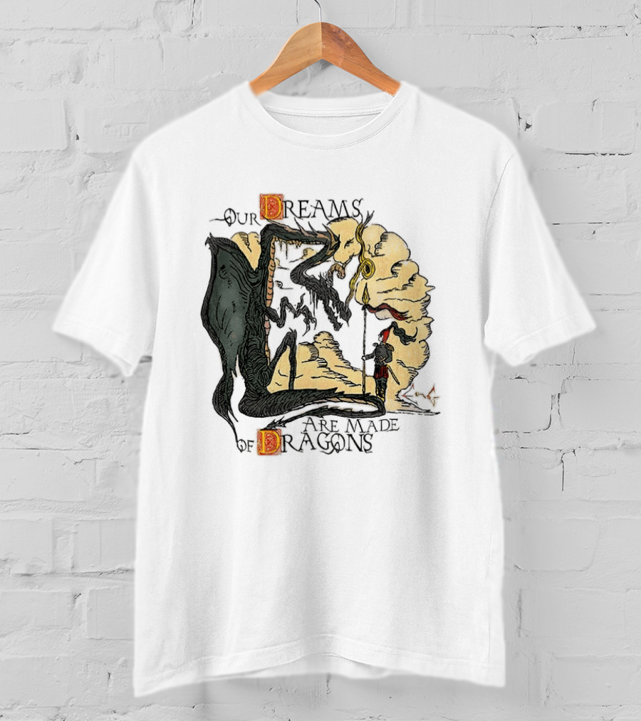 Our Dreams Are Made Of Dragons Artwork Yellow Red Black Fantasy T-Shirt