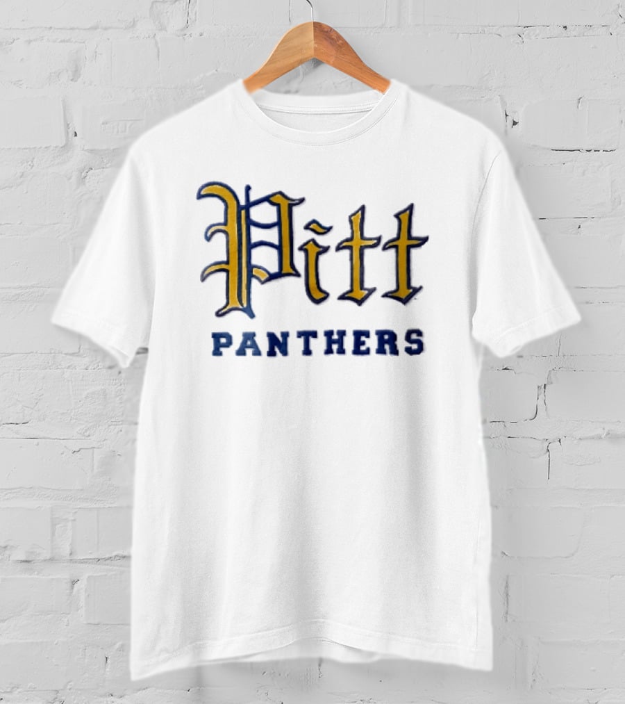 Pittsburgh Panthers Pitt Gold Gothic Script Block Lettering T-Shirt