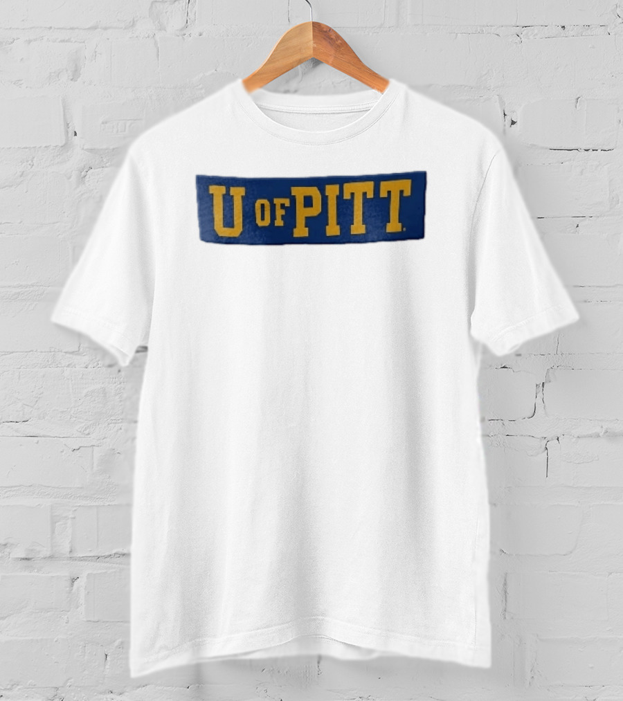 U Of Pitt Blue Wooden Board Yellow Lettering T-Shirt