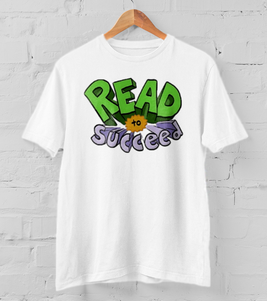 Read To Succeed Green Purple 3D Block Orange Burst Cartoon T-Shirt