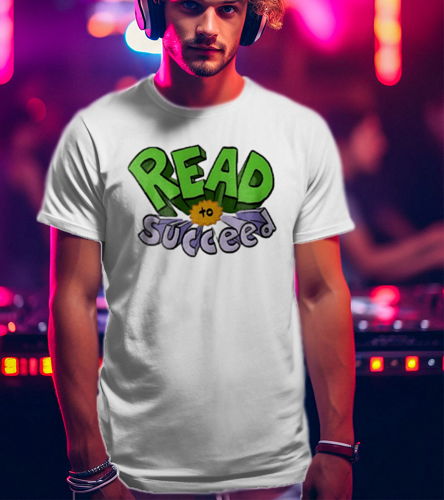 Read To Succeed Green Purple 3D Block Orange Burst Cartoon T-Shirt