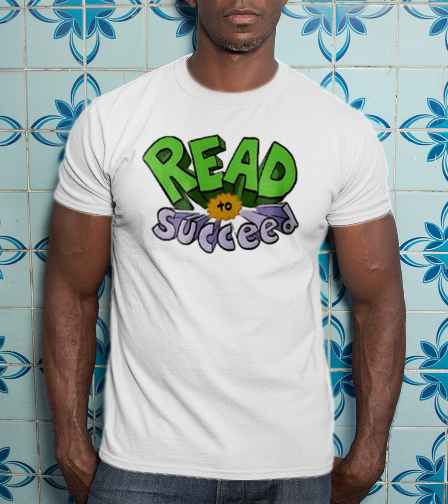 Read To Succeed Green Purple 3D Block Orange Burst Cartoon T-Shirt